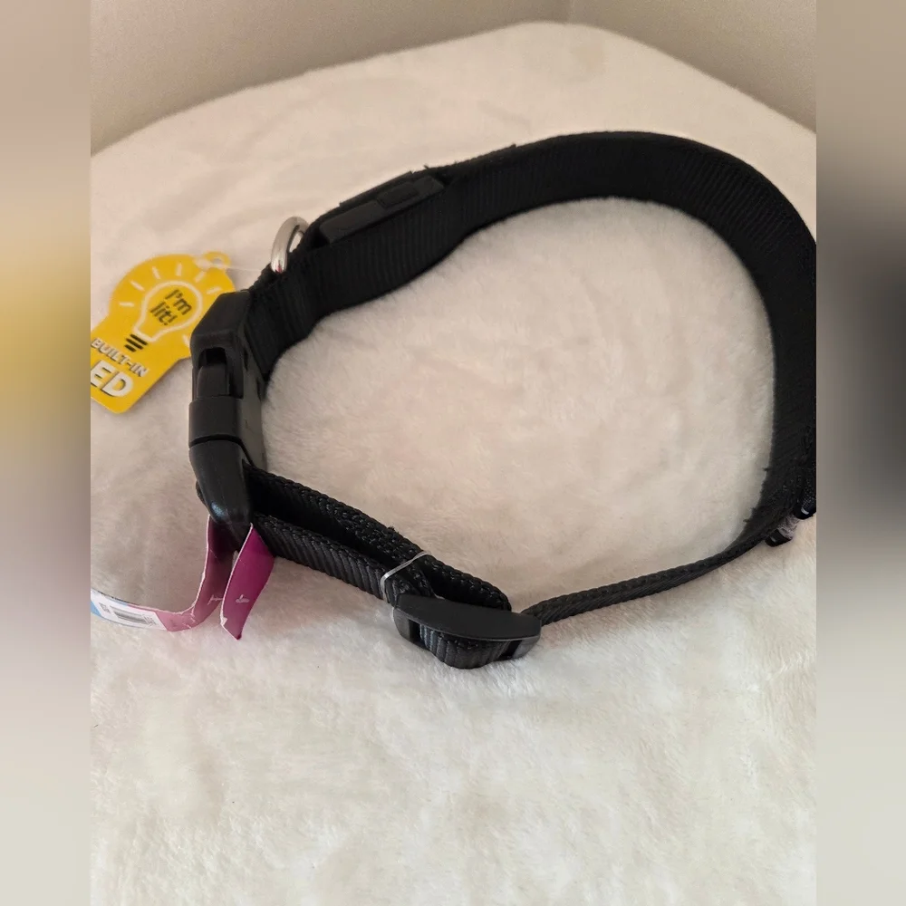 🦋2/$30 Safety LED Light & Reflective Dog Collar Black Gray Medium NWT
